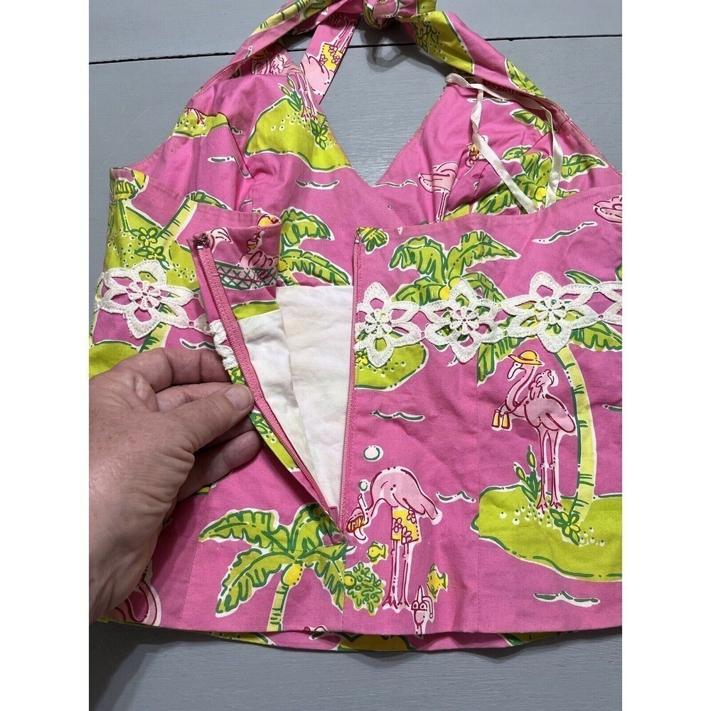 Lilly Pulitzer Halter Top Size 2 Pink Flamingo Island Vacation Cruise Boating - Picture 7 of 10